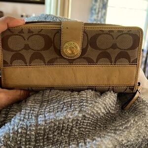 Coach monogram, leather and vinyl full length wallet